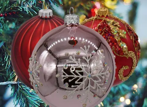 Glass ornaments on a tree in the English Gardens Christmas store